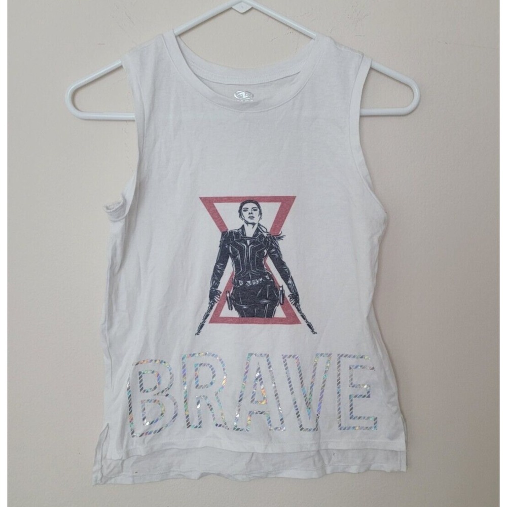 Athletic Works Black Widow Brave Embellished White Tank Top Girls Size L
